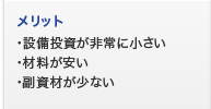 メリット　設備投資が非常に小さい・材料が安い・副資材が少ない